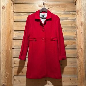 J. Crew Lady Day Red Wool Blend Button Front classic Top Coat Women Size 4
